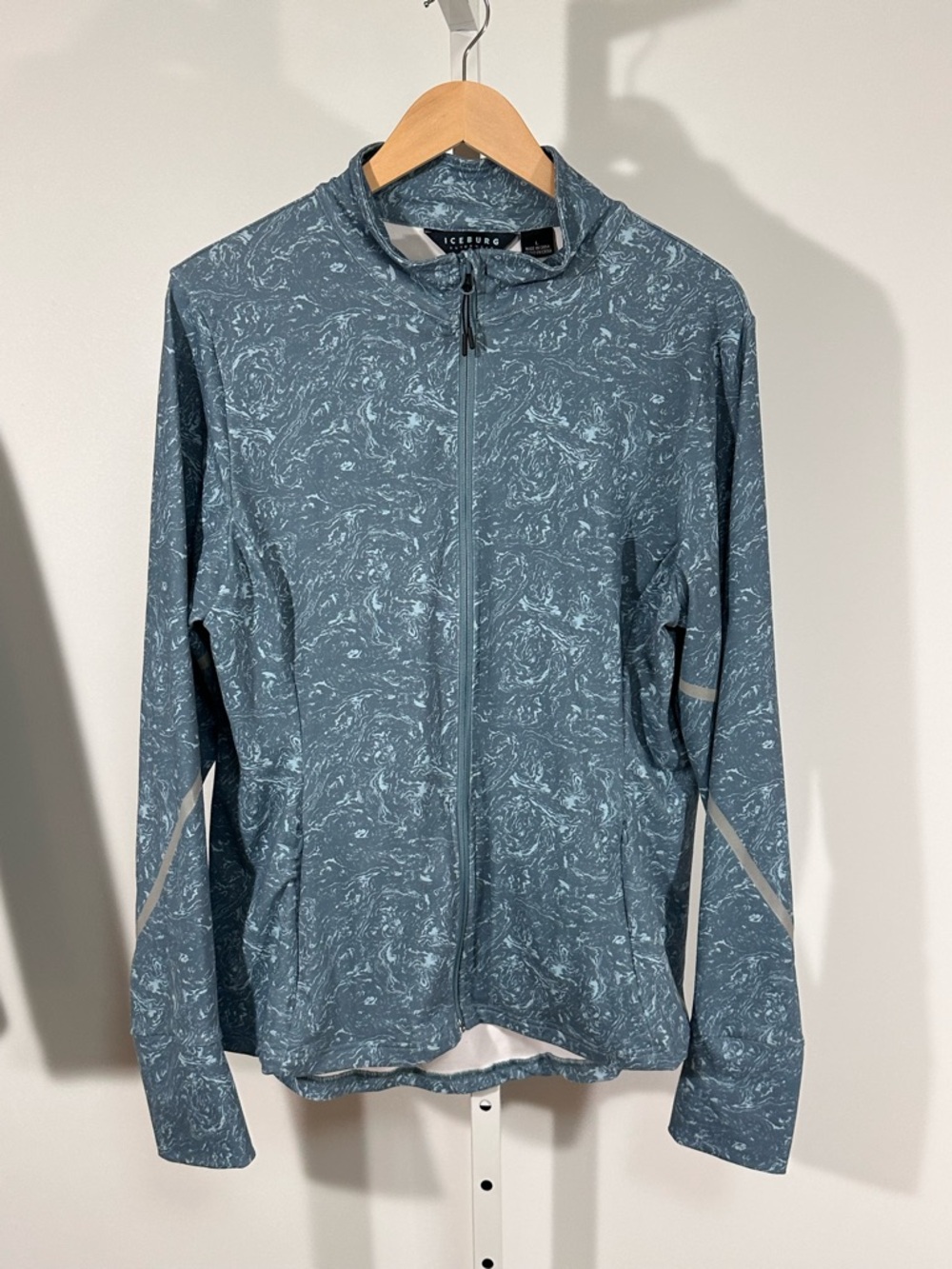 Iceberg Outerwear Marble Print Zip Jacket Blue Athletic Lightweight Large